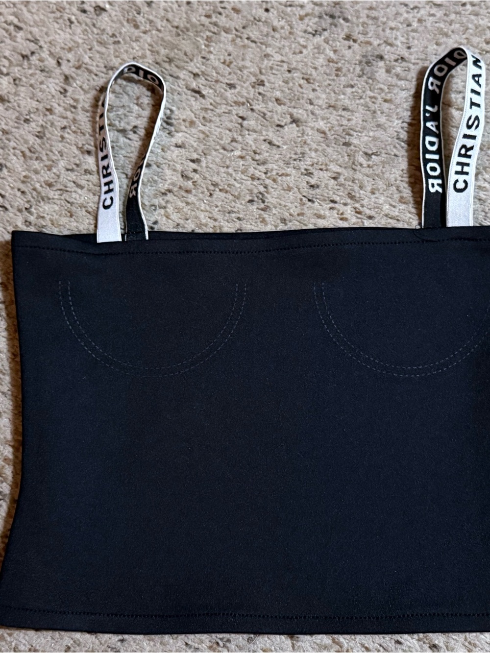 Sleek Black Bustier-Style CD Black Logo Camisole Top with Contrast Straps